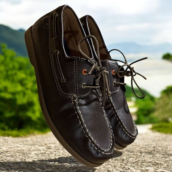 Madison Avenue Benjamin Boat Shoes Youth Size 6M Brown Leather Loafers - Picture 4 of 6